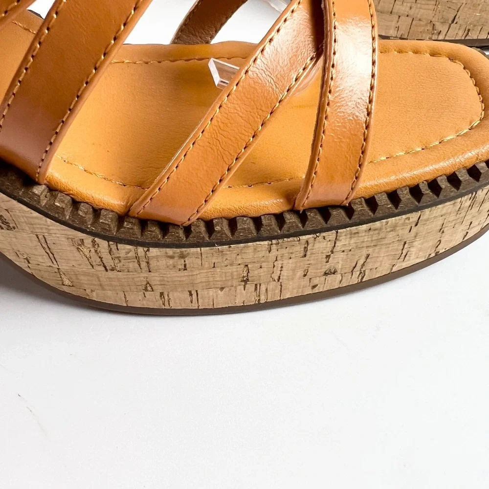 LUCKY BRAND Orange Platform Sandals Size US 9 Cork Block Heel  LK Taiza NIB